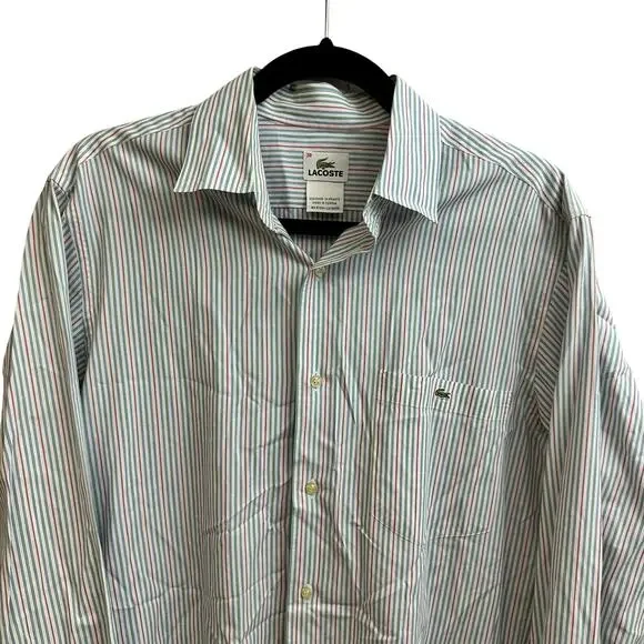 Lacoste Men's Striped Button Down Long Sleeve Shirt Alligator Logo Size 38 - Picture 2 of 7